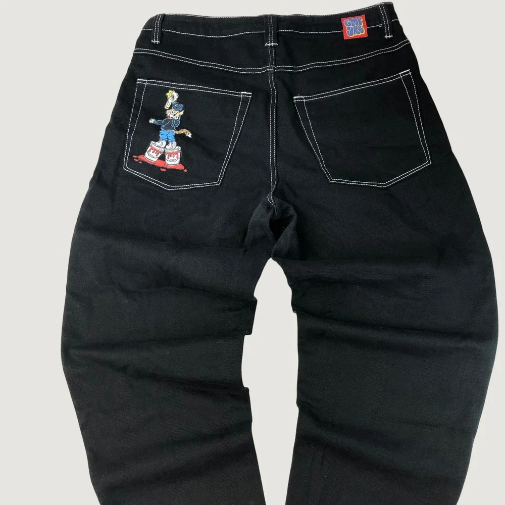 Empyre Black Pants Mens 34x30 Relaxed Skater Grunge Y2K Embroidered Graffiti Cat